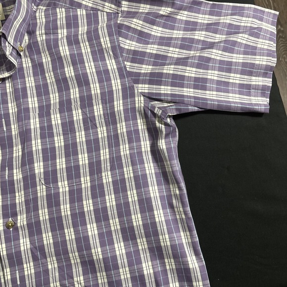 L.L. Bean Men's Medium Tall Purple Plaid Short Sleeve Shirt Traditional Fit - Picture 3 of 8